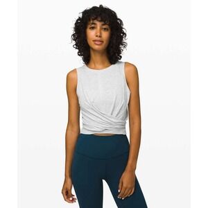 Lululemon Time To Restore Tank Top Heathered Grey Sz 6 Tie Front Athleisure Gym